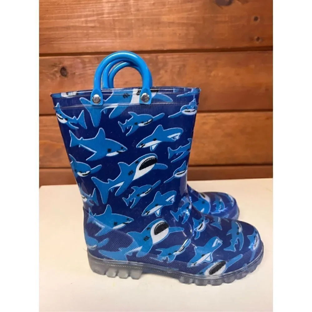 🔥5/20🔥 Cruz Kiks shark Rubber Rain Boots Sz 11 Kids NWOT